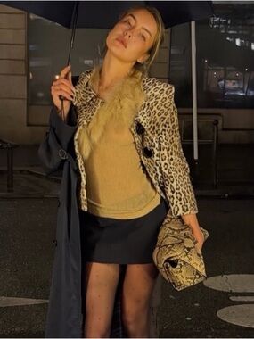 Milly Leopard-Print Faux-Fur Trim Cropped Jacket - Beige/Black